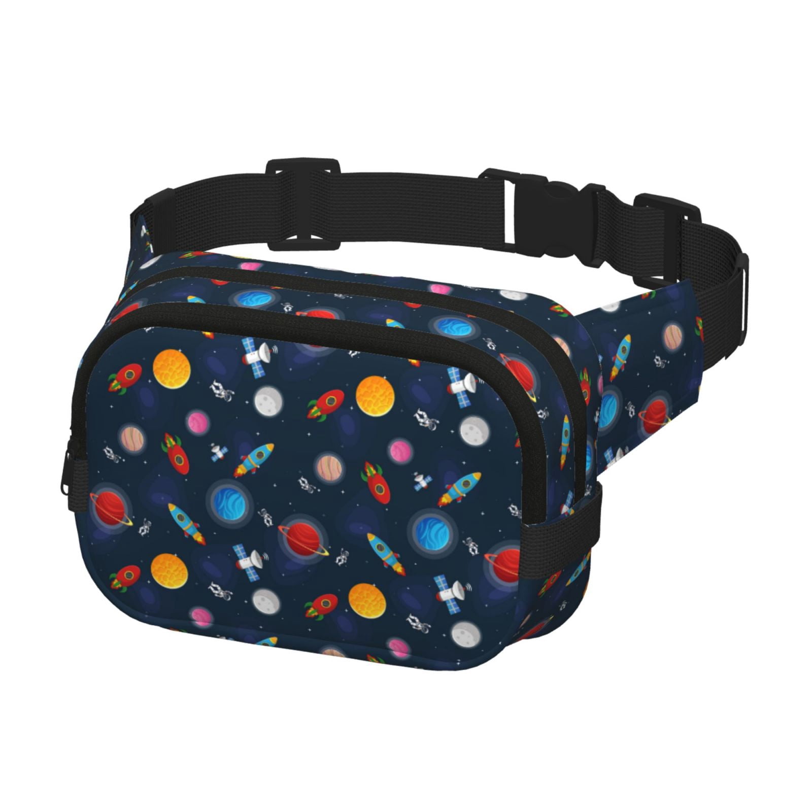 Fuzoiu Space Cartoon Print Unisex Square Double Layer Waist Bag,Crossbody Fanny Pack Travel Workout Accessory