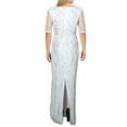 thumbnail image 2 of ADRIANNA PAPELL Womens Light Blue Embellished Zippered Lace Elbow Sleeve V Neck Maxi Formal Gown Dress 6, 2 of 2
