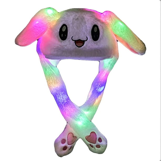 qucoqpe - Gorro de conejo con orejas brillantes y LED, divertido gorro de peluche con movimiento para mujeres y niñas, ideal para cosplay, fiestas navideñas
