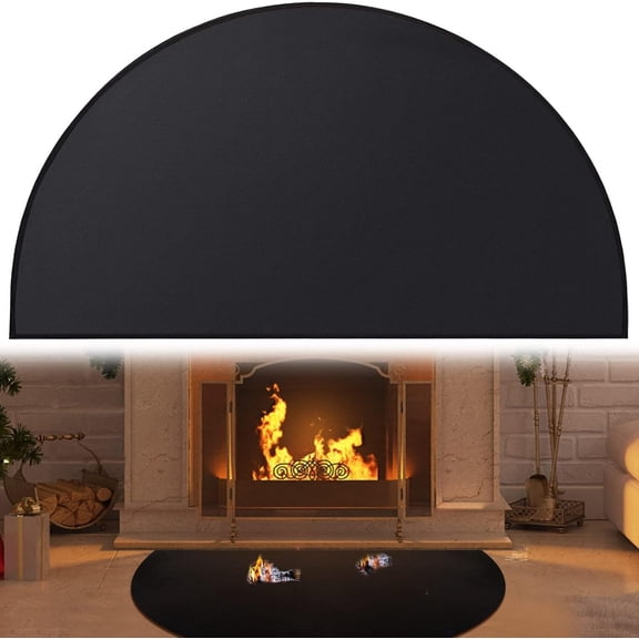 46 x 26 Fireplace Hearth Mat Fire Resistant Half Round Fireproof Fireplace Mat Black Fire Retardant Pad Fireplace,