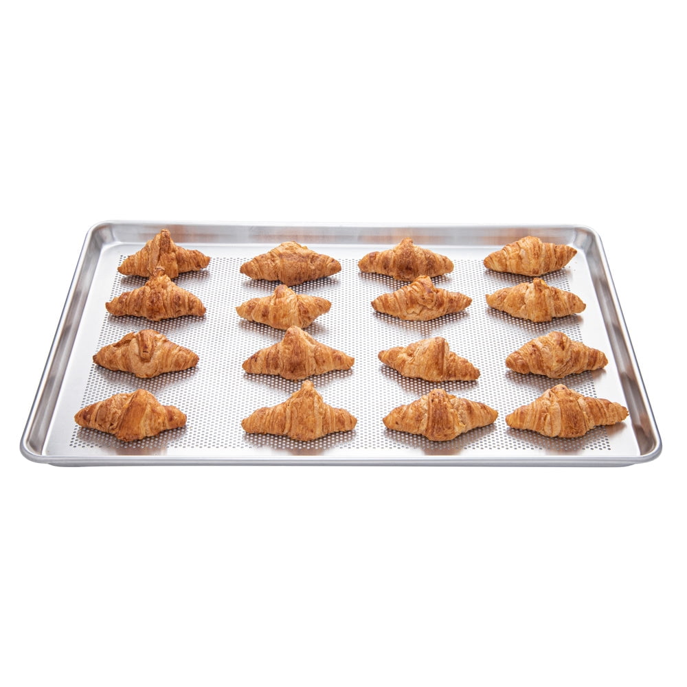 Restaurantware-Met Lux 26 x 18 x 1 Inch Baking Sheet Pan, 1 Perforated High Temp Baking Sheet - Full-Size, Freezable, Silver Aluminum Potato Chip Baking Tray