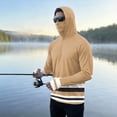 thumbnail image 2 of LTTVQM Lightweight Cooling Long Sleeve Hooded Rash Guard UPF 50+ Horizontal Stripe Printed Attached Full Face Mask Multi Scene Outdoor Sports Top Coffee S, 2 of 6