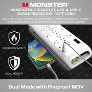Monster 6ft White Surge Protector Power Strip & Tower – Heavy Duty for Computers & Appliances