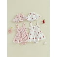 thumbnail image 3 of BemeyourBBs 2Pcs Newborn Baby Girl Summer Clothes Smocked Outfit Romper Dress Sleeveless Square Neck Floral Cherry Print Smocked Dress Sunhat Set, 3 of 9