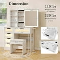 thumbnail image 3 of Costway Modern Vanity Desk with Sliding Mirror & Lights Stool 5 Drawers Hooks Open Storage, 3 of 10
