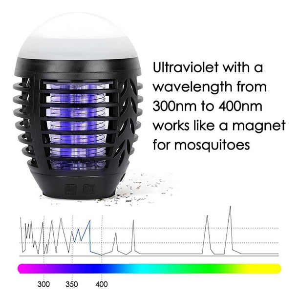 Lámpara de Mosquito, 5W 3 Modos UV LED Lámpara Antimosquitos Electrico con USB Recargable, Lámpara de Asesino del Mosquito al Aire Libre Portátil 2 en 1 Noche Lampara LED Zapper Mosquito Impermeable Unbranded ZM02452