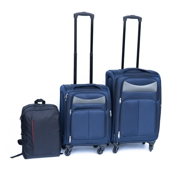 JERFIT 20" 24" Blue 2-Piece Luggage Set with Backpack, 360° Spinner Wheels, Water-Resistant Oxford Fabric Suitcase & Carry-On Travel Bag Combo