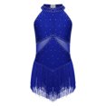 thumbnail image 1 of YONGHS Robe de Danse Latine à Franges pour Filles, Costume de Bal à Sequins, Tango Rumba, Tenue de Danse Bleue 14, 1 of 4