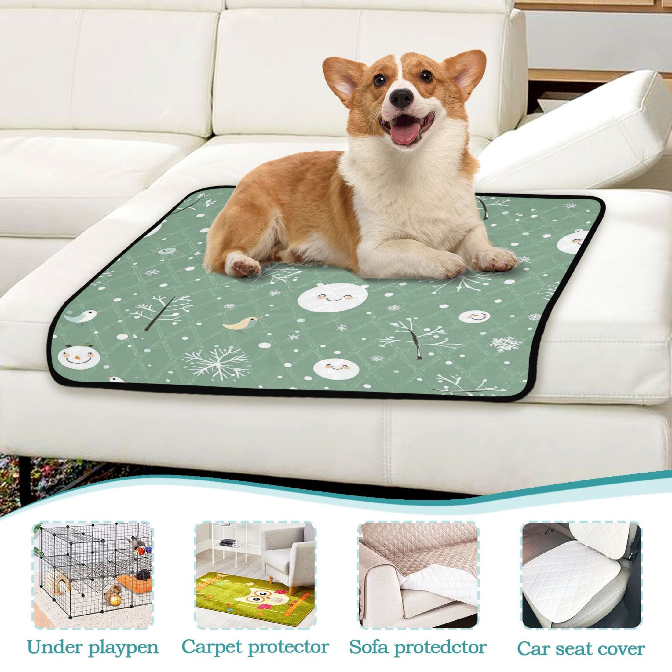 Washable Pet Pee Pads with Super Absorbent Reusable Training Pads for Dogs & Cats Cartoon Winter Elements