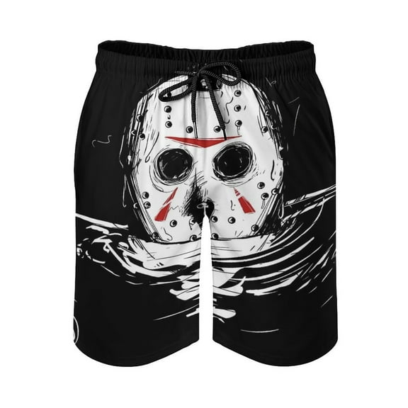 Jason Voorhees Men's Shorts Quick Dry 3D Printed Beach Men's Swim Trunks with Pockets Mesh Lining Bathing Beachwear XS