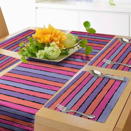 

Abstract Table Runner & Placemats Horizontal Chalky Pastel Brush Stroke Stripes Urban Fashion Details Set for Dining Table Placemat 4 pcs + Runner 12 x72 Pink Salmon and Violet by Ambesonne