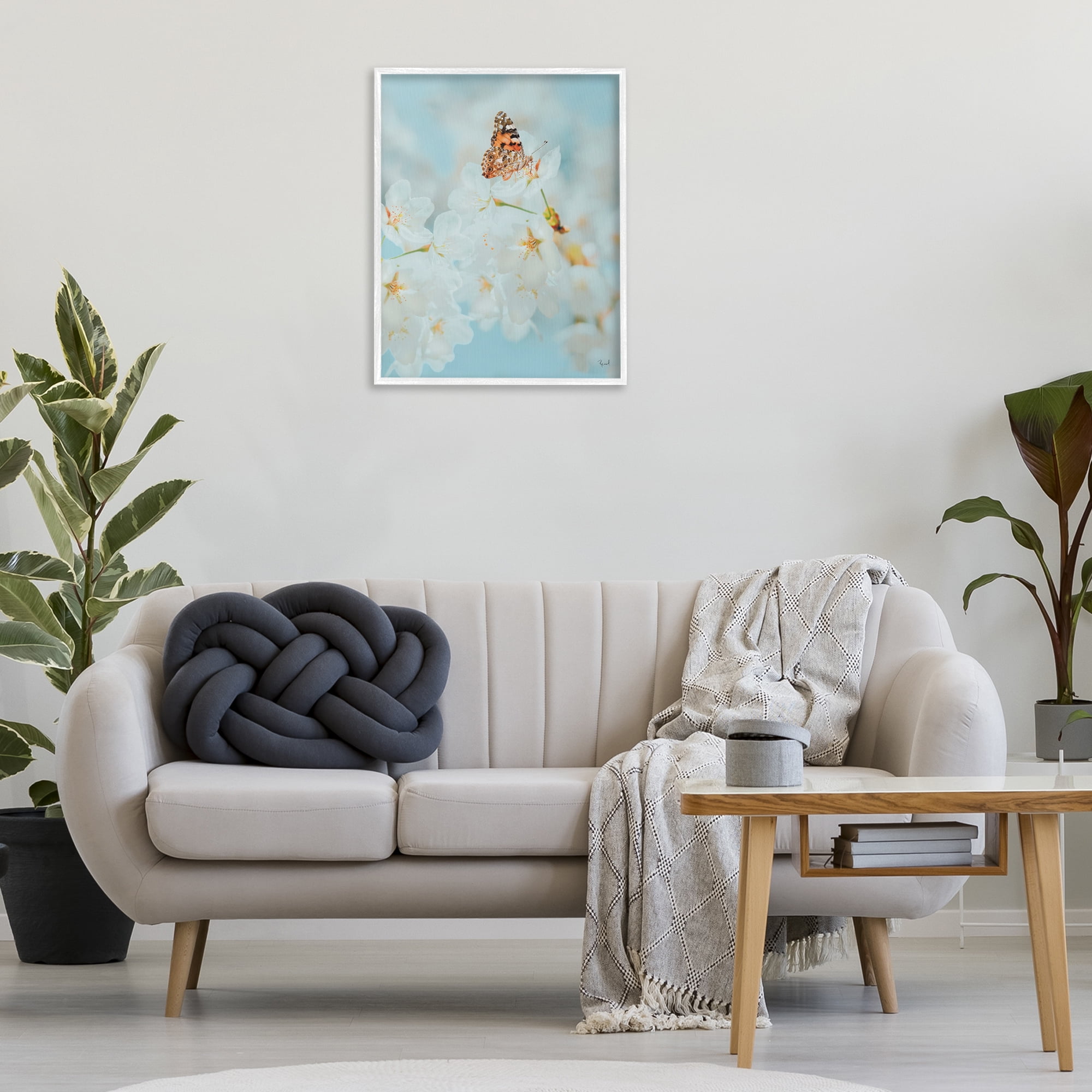 Stupell Industries Pale Blossoms & Butterfly Animals & Insects Photography White Framed Art Print Wall Art, 24 x 30