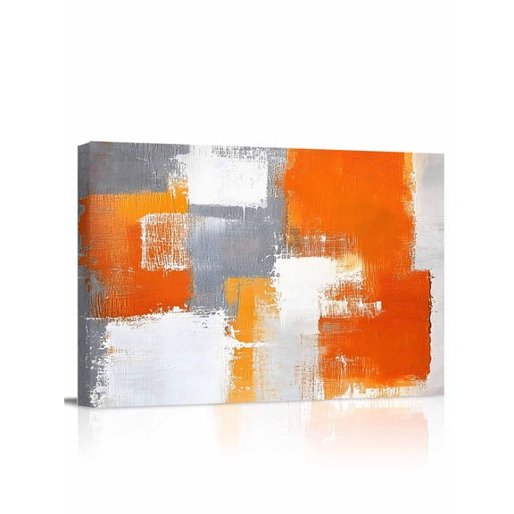 Burnt Orange Grey Wall Art for Living Room,Canvas Picture Wall Decor for Bathroom Bedroom,Modern Oil Painted Geometric Abstract Painting Artwork for Office Kitchen Hallway Dining Room Decor 20"x24"