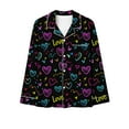 thumbnail image 6 of Pajamas for Women Valentine's Day Gift for Her Heart Printed Long Sleeved Lapel Casual Top+Pants Pajama Sets Black, 6 of 8