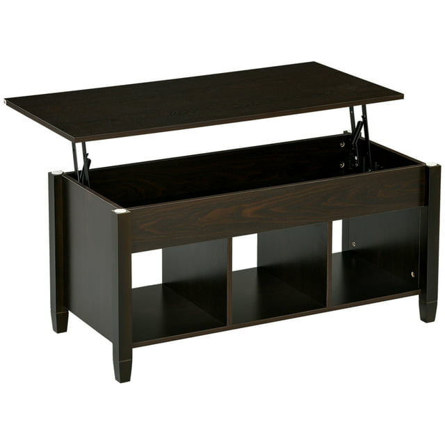 HOMCOM Lift Top Coffee Table with Hidden Compartment and 3 Storage Shelves