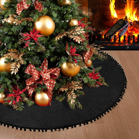 EcoNesxp Christmas Tree Skirt Black Christmas Tree Skirt Inch Soft Double Burlap Tree Skirt Perfect for Rustic Christmas Halloween Decorations 48 Inch Soft Double Burlap Tree Skirt