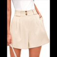 thumbnail image 1 of Pantalones Cortos de Trabajo Informales para Mujer, de Verano 2025, con Cintura Alta Elástica, Plisados, Aberturas Laterales y Bolsillos. Beige M, 1 of 8