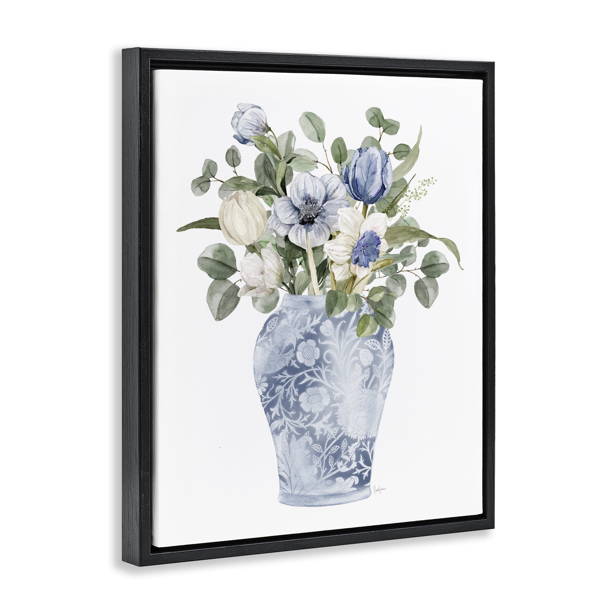 Stupell Industries Ornate Vase Tulips Black Framed Floater Canvas Wall Art, design by Livi Finn