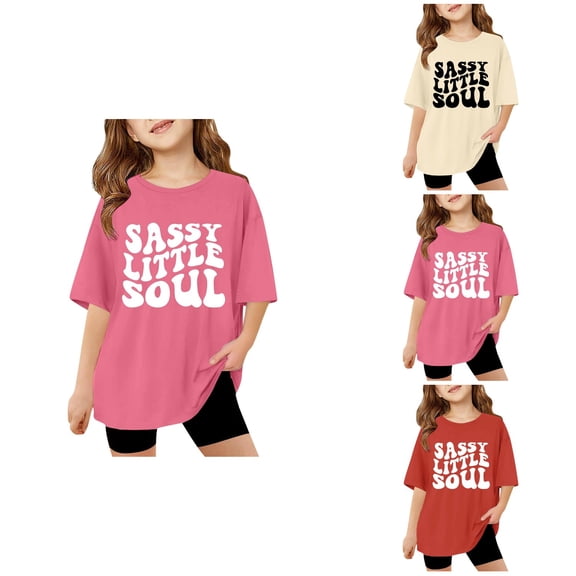 Children Kids Girls Short Sleeve T Shirts Kids Summer Oversized Tops Casual Crewneck Basic Tees