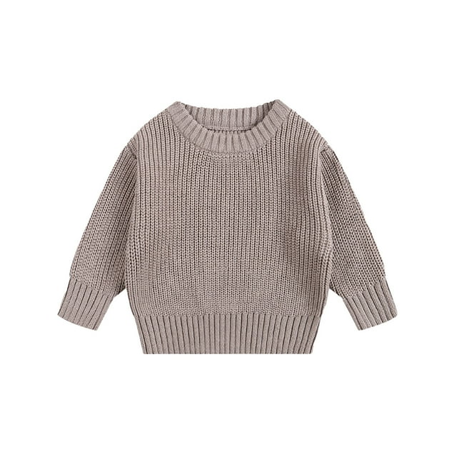 MIASHUI Chandails pour Garçons et Filles, Col Rond, Manches Longues, Chandail-Over, Couleur Unie, Tricoté, Kaki, 6-12 Mois
