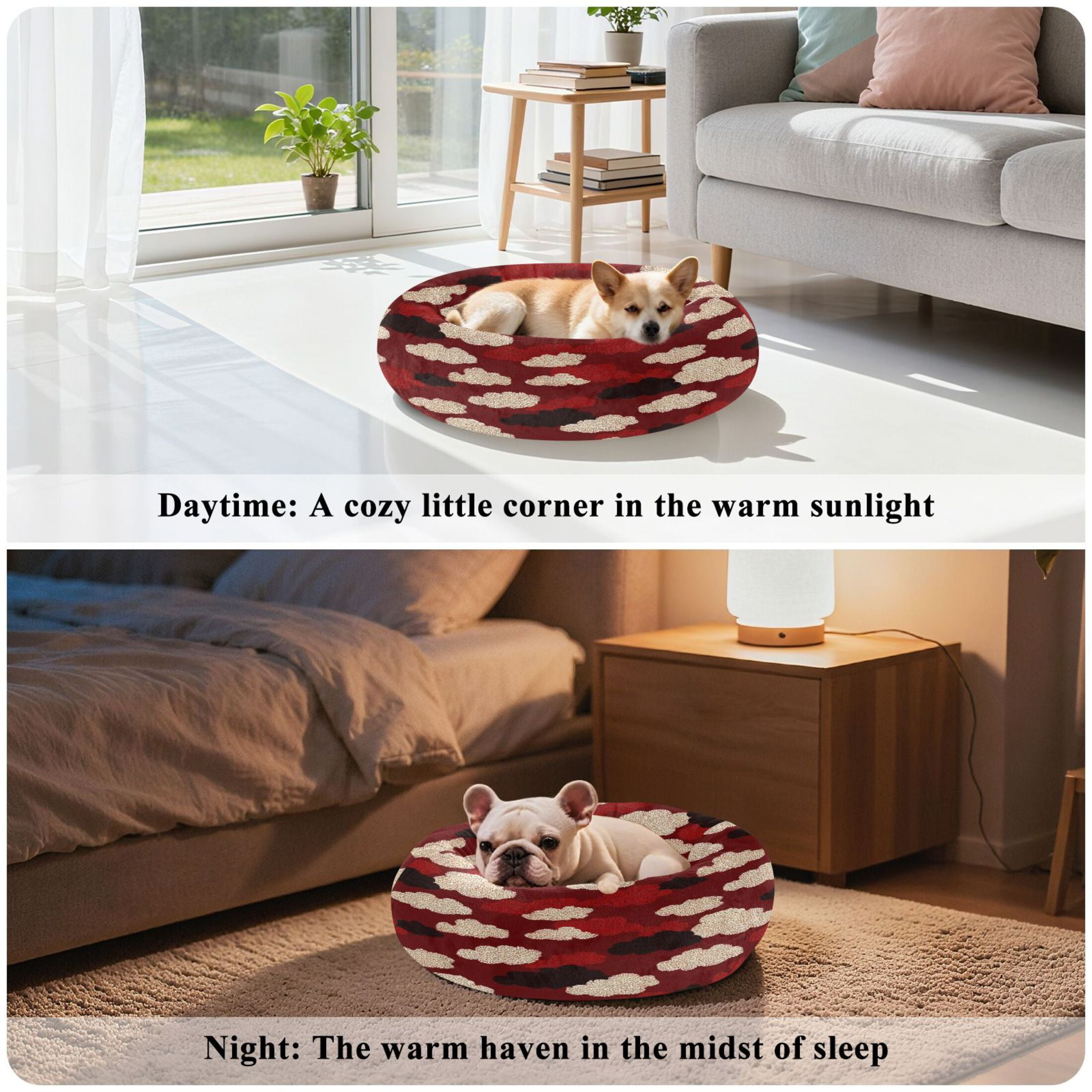 Iauyy Pet Couch Donut Cat Bed for Indoor Cats/Small Dogs Washable & Machine with Non-slip Bottom Calming Cat Furniture, Little Cloud (M)