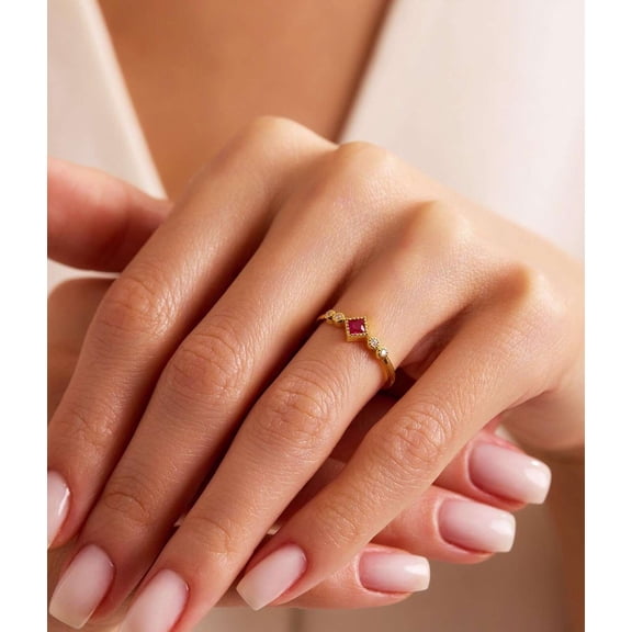 vylahjewellery Bezel Moissanite Proposal Wedding Ring Pink Princess Gemstone Engagement Ring for Her 18K Vermeil Yellow Gold Handmade Mother's Day Ring