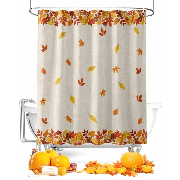 Fall Maple Leaf Shower Curtain Set ，Waterproof Fabric Shower Curtains Thanksgiving Plant Shower Curtains for Bathroom,Bathroom Decor 72"x72"