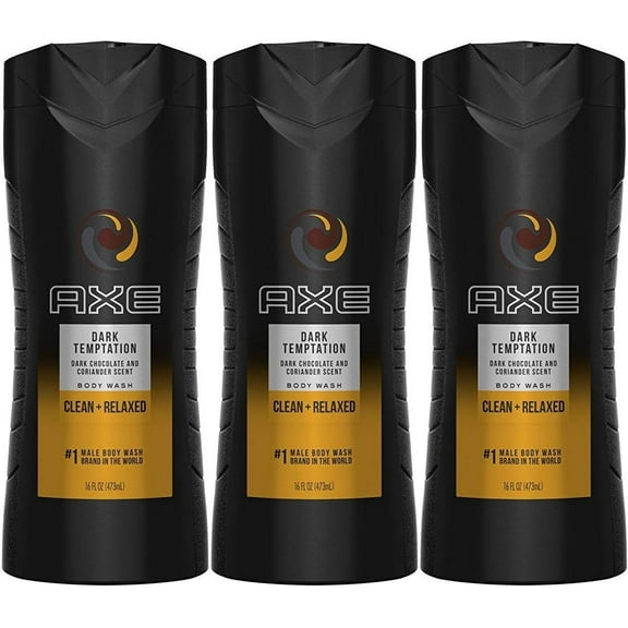 Axe Body Wash for Men, Dark Temptation, All Skin Type, 16 oz. (Set of 3)