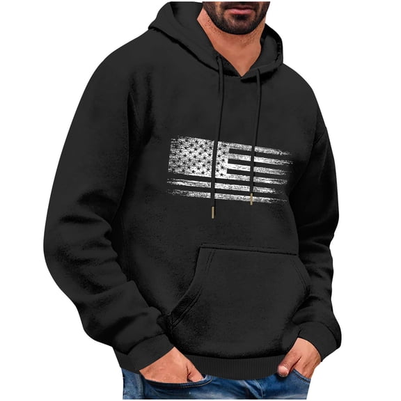 Wyobmus Flight U.S. Flag Hoodies for Men Casual Printed Sweatshirt Lightweight Long Sleeve Sport Pullover With Pocket Drawstring Workout C-Black