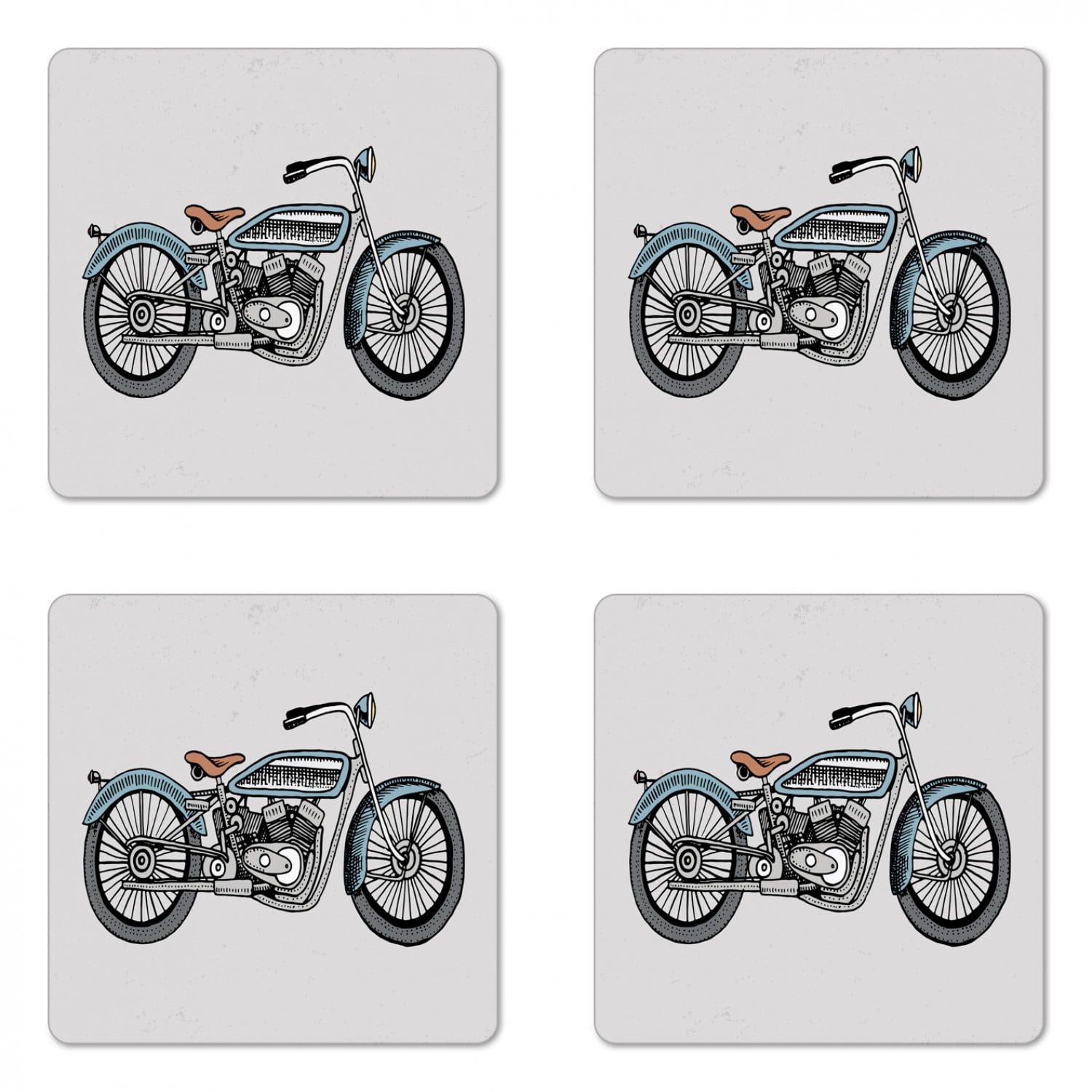 Motorcycle Coaster Set of 4, Off Road Bike Motocross Racer Theme