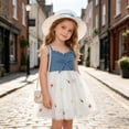 thumbnail image 5 of Zpanxa Girl Dress Girl's Cute Mesh Denim Dress Solid Sleeveless Round Neck with Matching Hat Dresses White 6 Months, 5 of 8