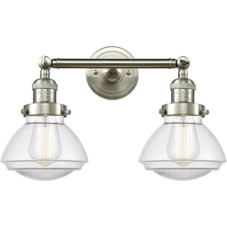 

Brushed Satin Nickel Tone Bathroom Vanity 17 Wide Clear Glass Steel/Cast Brass Medium Base 2 Light Fixture