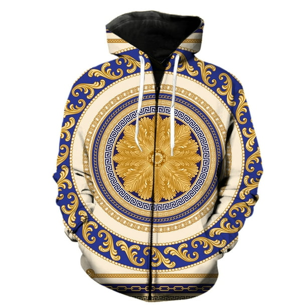 Sudadera con capucha y cremallera de lujo con estampado dorado para hombre, estilo hip hop, ropa de calle para adolescentes, gran tamaño, con estampado 3D, gran oferta 2024, con chaquetas con capucha.