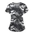 thumbnail image 1 of Camisa de uniforme médico de manga corta con cuello en V y temática de Halloween para mujer con estampado de calabaza, 1 of 3