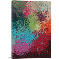ARTCANVAS Red Pink Green Teal Splatter Modern Canvas Art Print - Size: 60" x 40" (0.75" Deep) (3-Piece)