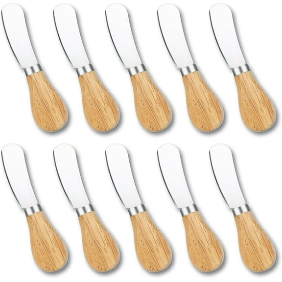 Cheese Spreader 10 Pcs Silver Butter Knife,Stainless Steel Mini Cheese Knife,Small Butter Knife Spreader with Wooden Handle for Appetizers,Cocktail Spreading Knife