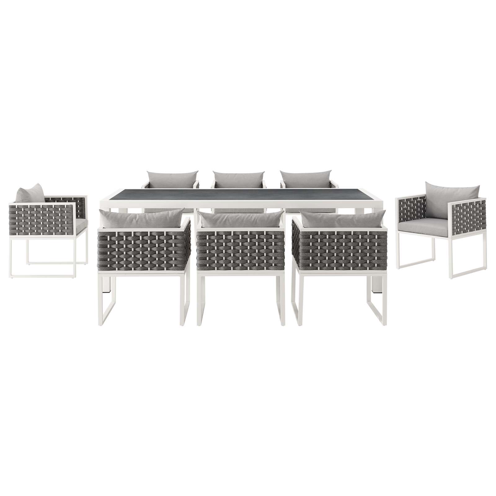 Contemporary Modern Urban Designer Outdoor Patio Balcony Garden Furniture Side Dining Chair and Table Set, Aluminum Fabric, White Grey Gray - image 4 of 8