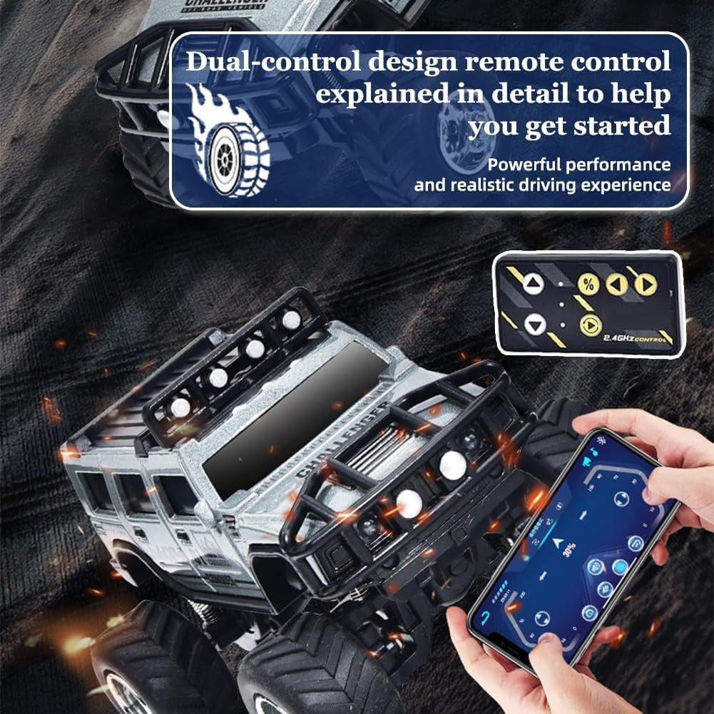 Mini Rc Off-Road Truck with Lights, 1:64 Mini Rc Monster Truck, 2.4ghz Remote and App Control Toy Car, 3-Speed Adjustment, Indoor/Outdoor Racing Toy Truck