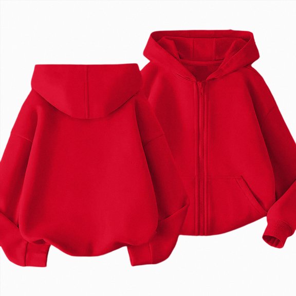 Nwiuh Kids Full Zip-Up Hoodie Solid Sweatshirt for Boys and Girls (Red, 5-6 Years)