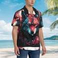 thumbnail image 5 of Balery Red Flame Wolf Head Print Men's Hawaiian Shirts Short Sleeve Beach Shirt Relaxed Fit Vacation Button Down Shirts-3X-Large, 5 of 9