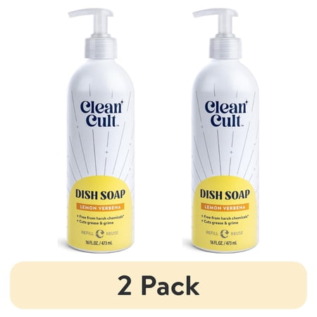 (2 pack) Cleancult Dish Soap, Refillable Aluminum Bottle, Lemon Verbena, 16 fluid oz