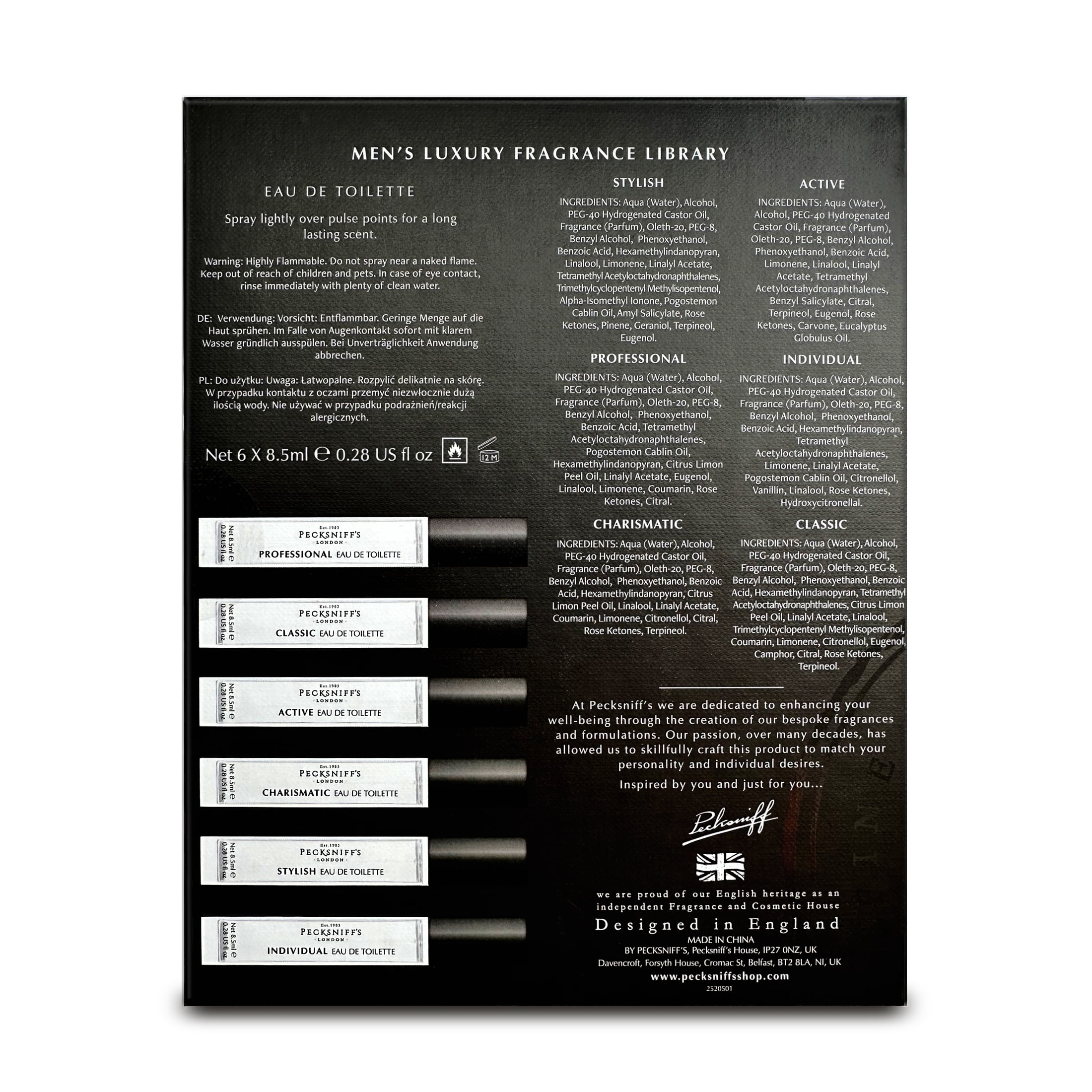 Pecksniff's Men's Luxury Fragrance Library Gift Set – 6x10ml Eau