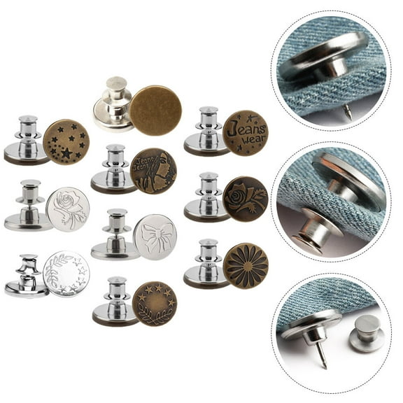 GETAJGHSD 1Set Detachable No Sew Instant Buttons for Adults Pants Jeans Clothing with Assorted Color