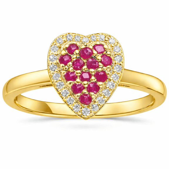 Fine Color Jewels Ruby Fashion Heart Ring 22K Yellow Gold Vermeil Jewelry for Women