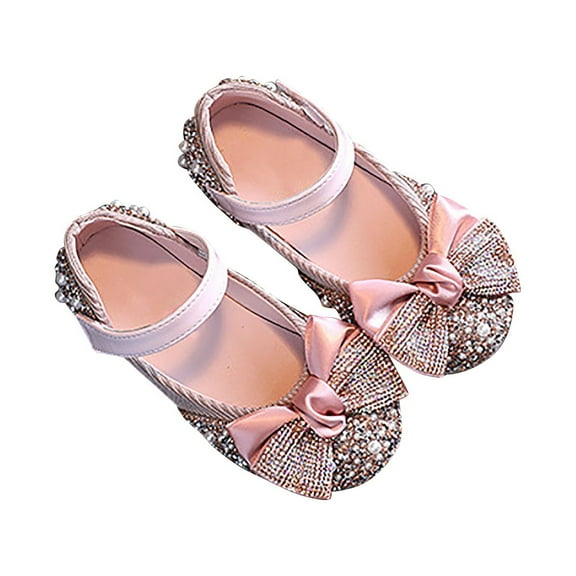LNMQLPDBS Baby Dress Shoes Girls' Single Shoes Spring and Autumn Casual Shining Bowknot Decoration Small and Medium Sized Children's Dance Shoes Performance Shoes for Girls Pink 11.5-12 Years