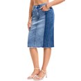 thumbnail image 4 of INSPIRE CHIC Women's Jean Skirt Color Block Patchwork Raw Hem Slit Back Knee Length Denim Skirts S Blue, 4 of 6