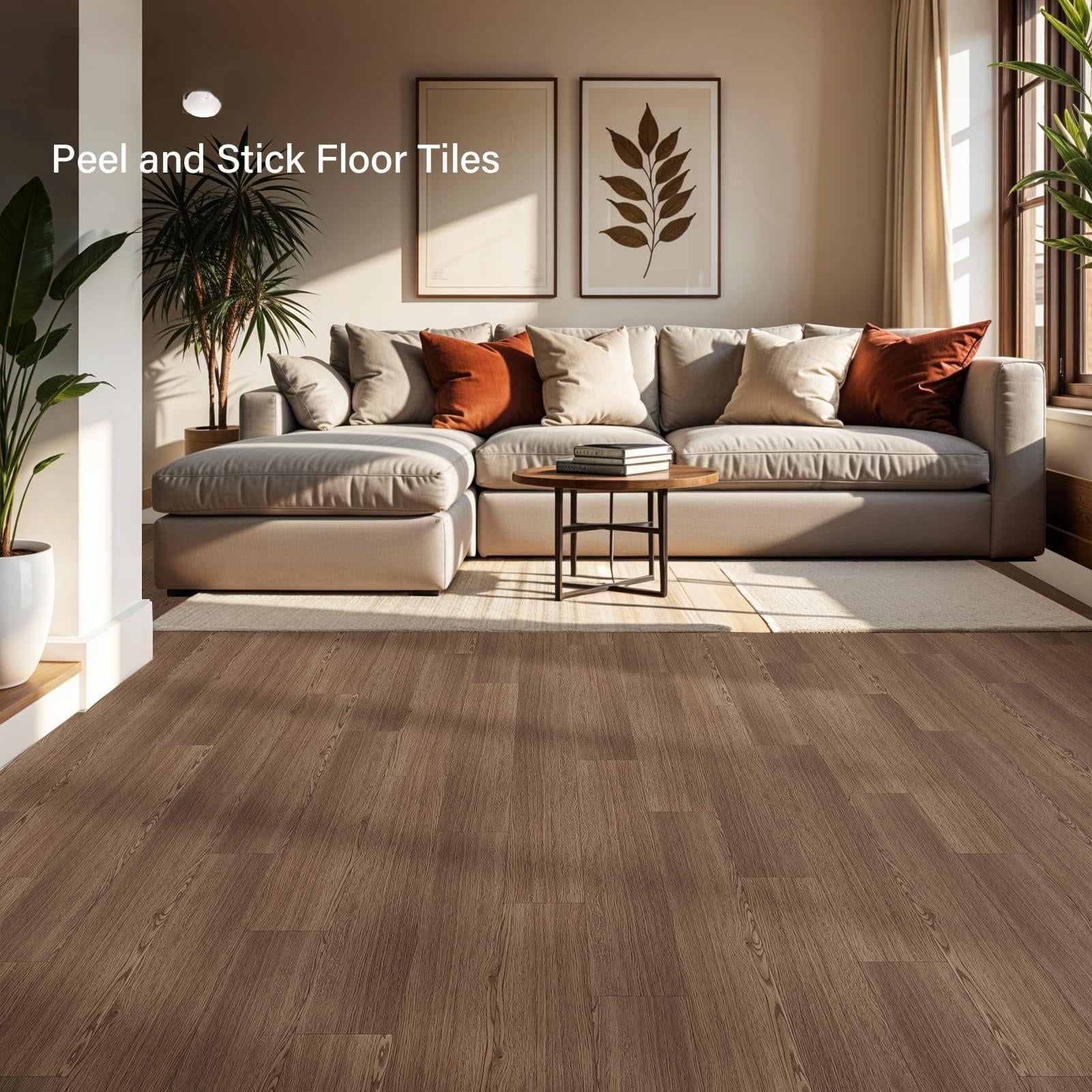 Peel And Stick Floor Tile  36packs 54 Sq. Ft Vinyl Flooring Plank 36"x 6" Waterproof Wood Grain For Bedroom Living Room Kitchen Rv(smoke Oak)