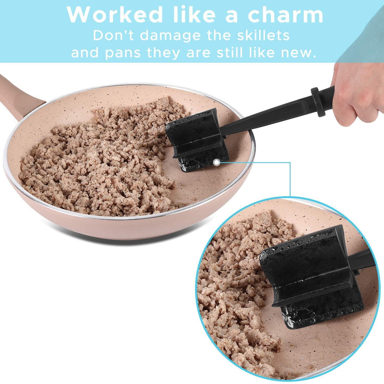 Winbang meat tool for ground beef, meat chopper, meat spatula chopper, for Ground  Beef, Potato Masher- Ground Turkey and More, Safe for Non-Stick Cookware -  Black 