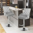 thumbnail image 3 of Foredo Velvet Swivel Bar Stools Set of 2, Modern Adjustable Bar Stools with Button Tufting and Pull Ring, Kitchen Counter Square Island Bar Stool, Light Gray, 3 of 10