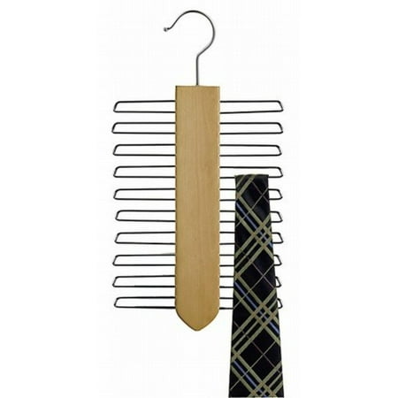 Wood Tie Hanger - Natural 20-Ties/Belts Wood Hanger, Beech Wood Tie Hanger, Wooden Multifunctional Accessories Hanger, Chrome Hardware, 2-Pack By Only Hangers,USA